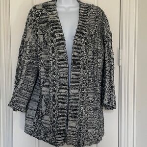 Elegant Black and White Open-Front Cardigan